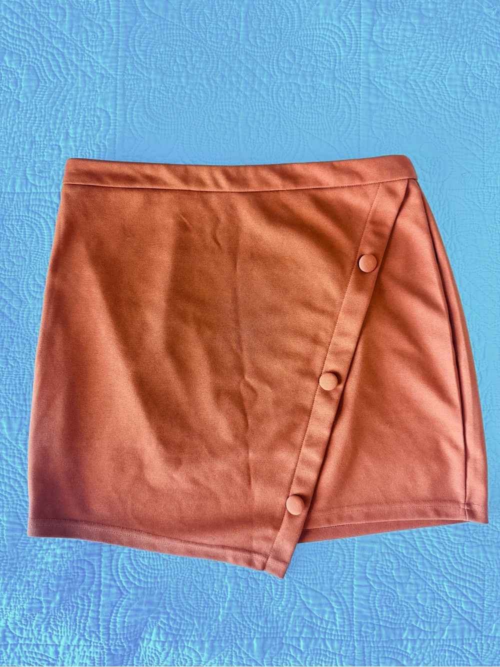 {SHEIN} Women's Rust Burnt Orange Tan Camel Button-Trim Mini Skirt with Side Zip